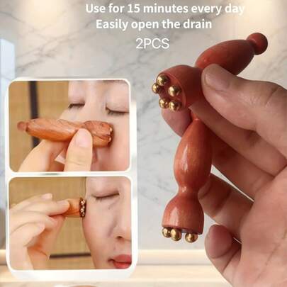 2pcs Wooden Gua Sha Board - Traditional Chinese Medicine Acupressure Massager, Targeting Puffy Eyes, Dark Circles And Sensitive Skin, Light Beige. Traditional Chinese Medicine Skincare Tool, Comes With Face And Eye Massage Sticks, Suitable For Eye Care And Acupoint Massage.