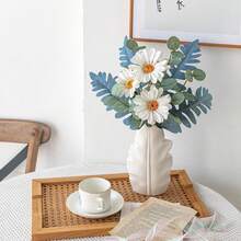 1pc Leaf-Shaped White Plastic Vase, A Decorative Ornament For Arranging Artificial And Dried Flowers, Suitable For Living Room Home Decor And As Tabletop Decoration Supplies For New Year, Valentine's Day, Mother's Day And Middle Eastern Festivals. - White - View 7