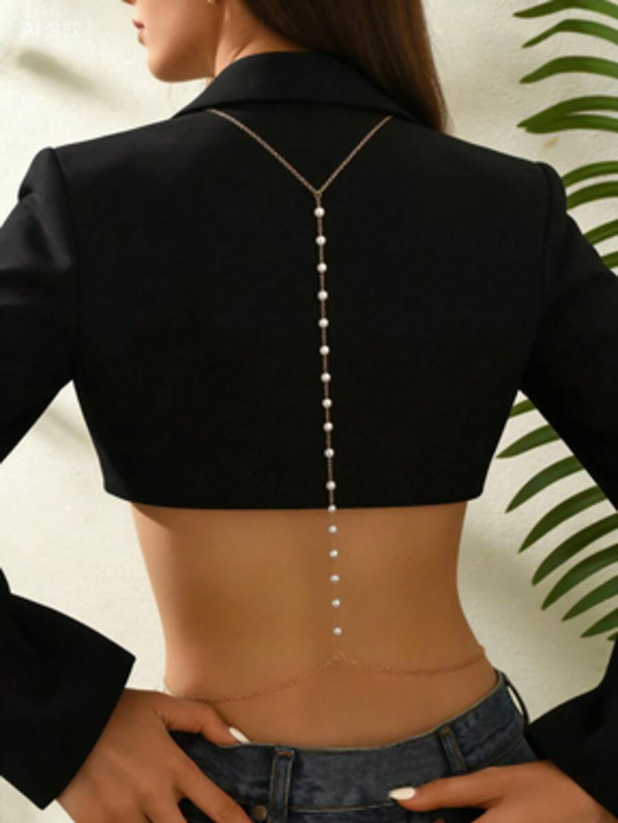 1条项链，配白色圆形仿珍珠吊坠，优雅时尚，适合作为礼物、婚礼、订婚、晚宴佩戴（珍珠数量随机） - 金色 - 查看 1