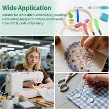 Yauhar 61Pcs Embroidery Kit For Beginners With Needle, Cross Stitch Hoops, 14 Count Aida Cloth, Floss Bobbins, Thread Winder, Thimble, Seam Ripper, Fabric Clips For Craft Embroidery Needlework - White - View 7