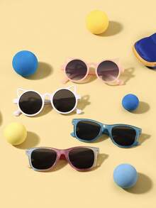 1 Set de 4 piezas de gafas de moda con marco de policarbonato con orejas de gato y rectángulos multicolor bohemios para niños y niñas de 4 a 8 años, con estuche, para combinar con atuendos diarios - Multicolor - Ver 2