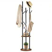 Coat Stand, Coat Rack for Hallway, Freestanding Coat Rack Stand with 8 Hooks, Storage Shelves, Hall Trees for Clothes, Rustic Brown - A-Braun - Übersicht 1