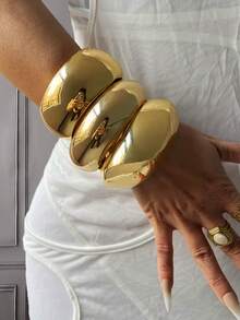 Set de 3 piezas de pulseras de encanto, brazalete dorado, pulsera ancha, brazalete grueso, set de pulseras, brazalete ancho, pulsera de mujer, regalo para ella - Amarillo Oro - Ver 2