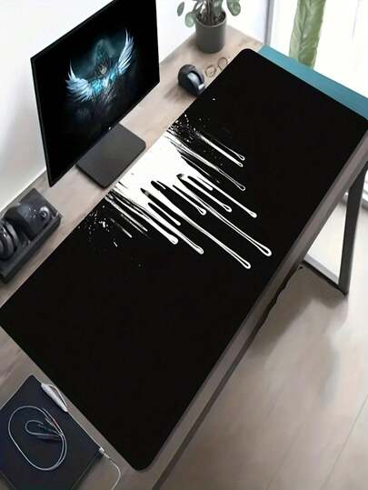 1 件装大尺寸电竞游戏鼠标垫，黑白滴落艺术图案设计，可个性化定制，防滑可水洗橡胶底座，适用于办公桌的大尺寸桌面垫，电脑装饰配件，游戏玩家的理想礼物