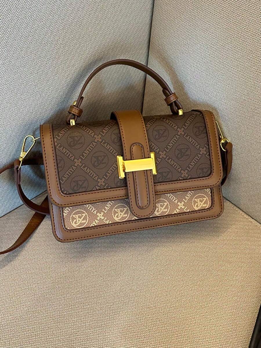 女士手提包，复古大容量托特包，奢华PU斜挎包，女士经典休闲手提包和单肩包 - 棕色 - 查看 1