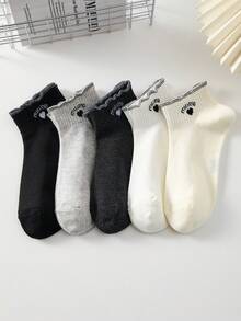 5 Pairs Women's Cute Heart Pattern Ankle Socks, Christmas Gift, Available In White, Black, Gray, Suitable For Casual Daily Wear, All Seasons - Multicolor - View 11