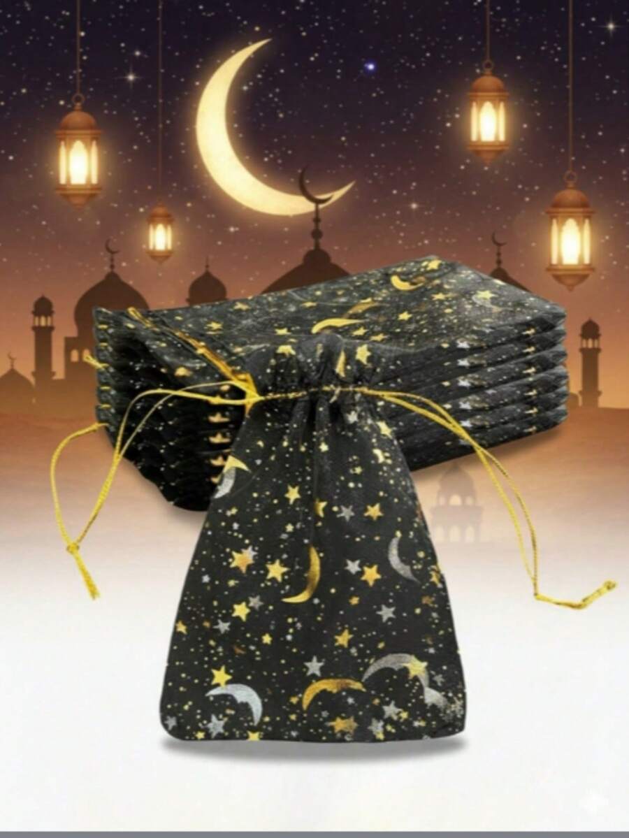 10/30 chiếc/50 chiếc/100 chiếc Túi vải gạc nhiều màu sắc kiểu trăng sao kích thước 3.5x4.7 inch (9x12cm, có màu đen và trắng), túi đựng quà, túi quà tặng, đồ dùng gia đình và hàng ngày, túi nylon đựng đồ, đồ dùng lễ hội và tiệc tùng, đồ dùng đám cưới - Nhiều màu - Xem 1