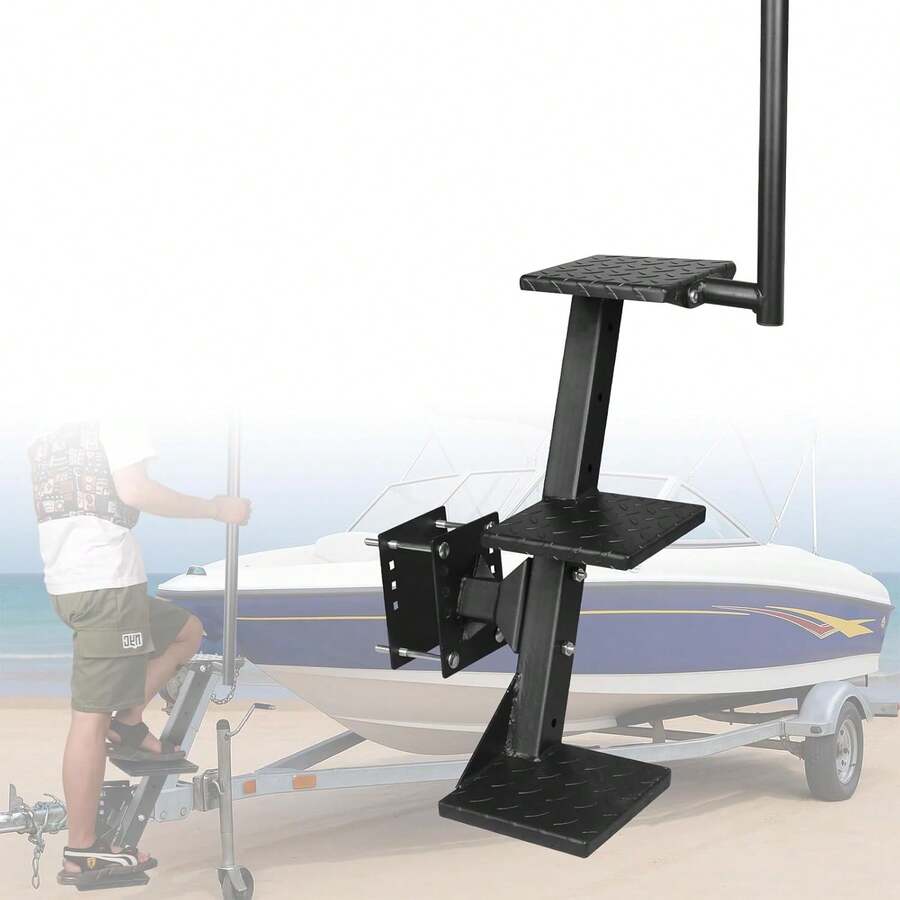 3 Step Boat Trailer Steps With Pole Handle - Heavy Duty Side Mount Boat ...