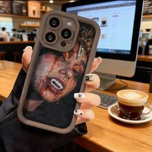 Funda de teléfono de moda, compatible con varios modelos de ,  y , funda de teléfono con diseño de maquillaje de sangre de chica de terror para modelos de ,  y , protector de teléfono, fundas de pareja, regalo para novio o novia, presente de vacaciones, este es un regalo popular para amigos o socios, adecuado para ocasiones de negocios. Duradera, resistente a las manchas y a las huellas dactilares, esta nueva funda para teléfono de hombres y mujeres es un gran regalo. - Blanco - Ver 5