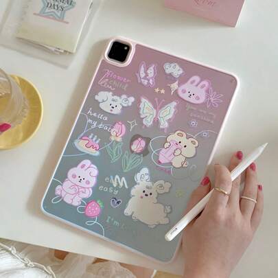 Minimalistiskt fjärils-, tulpan- och kanindesign, transparent akrylskyddsskal kompatibelt med Apple iPad 2020/2025 Air 6 utan pennfack, 5:e generationen, 2022 10:e generationen 9,7, 8, 10,2 tum, iPad Pro 11, sött tecknat stötsäkert fodral