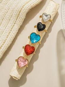 1pc Multi-Color Sparkling Heart Zirconia Stainless Steel Gold Adjustable Ring, Suitable For Girls' Everyday Wear And Parties, Exquisite And Simple Jewelry Gift. - Gold - View 6