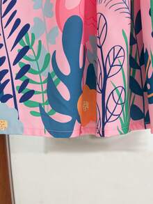 Young Girls Summer New Peter Pan Collar Bow Ruffle Cartoon Animal & Plant Print Casual Dress - Pink - View 9