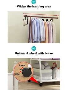 1pc Floor-Standing Coat Rack, Compact Bedroom Type With Shelf, Multi-Layer Storage Rack For Living Room, Mobile Multi-Functional Design, Indoor Balcony Clothes Drying Rack - Multicolor - View 8