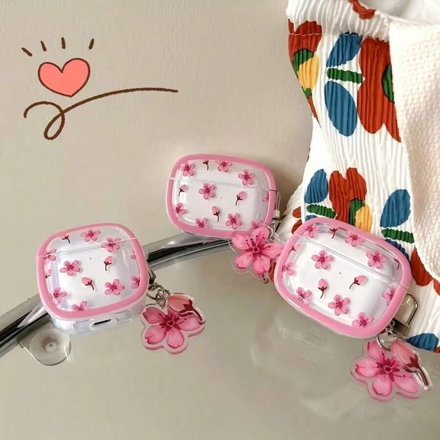 粉色花卉图案保护壳，兼容苹果手机，防刮防摔。 - 無色 - 查看 1