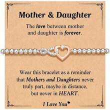 1Pcs Pulsera de moda para el Día de la Madre para mujer con cadena de cuentas y dije de corazón de diamantes de imitación - Blanco - Ver 4