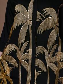 2026 New Style Ramadan Traditional Elegant Embroidered Gold Beaded V-Neck 3/4 Sleeve Dress JALABIA For Women - Black - View 5