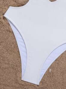 Backless Halter One-Piece Swimsuit, Suitable For Beach & Vacation - White - View 6