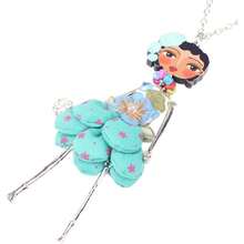 BONSNY Collar con muñeca floral de París hecha a mano, vestido de tela con patrón de flores, cadena plateada, collar de declaración de moda con colgante de joyería, Mediano, Metal Tela Cristal,38180037 - Multicolor - Ver 6