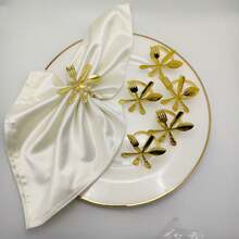 8pcs Cross-Border Knife, Fork, Spoon Napkin Rings, Personalized Metal Napkin Rings For Hotel, Restaurant, Creative Design - Silver - View 5