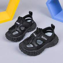 1双男童新款夏季沙滩鞋，PU材质软底时尚凉鞋，适合幼儿园穿着 - 黑色 - 查看 21
