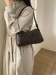 女士单肩包，时尚优雅个性化拼接大容量枕形包，咖啡色，适合购物和通勤。 - 咖啡 - 查看 6