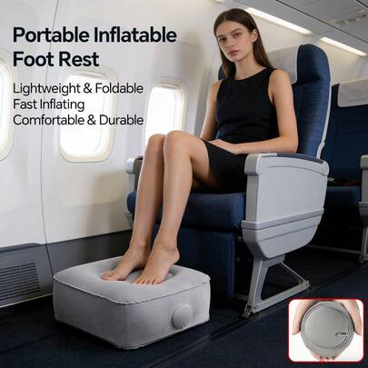 1PC Inflatable Travel Rest Pillow, Press Inflatable Seat Cushion, Outdoor Portable Seat Cushion, Foot Pad, Buttock Pad, Soft Velvet Pillow, Flight Relaxation Foot And Leg Pad, Office, Home Relaxation, Travel Camping Office Accessories, Travel Airplane Travel Necessities, Back To School Supplies