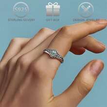 1枚925纯银天然石夏季复古波西米亚苔藓玛瑙独特镂空花卉设计戒指，适合日常、旅行、通勤佩戴，也适合节日、生日、情人节等场合作为女士礼物。 - 復古銀色 - 查看 5