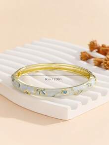 1pc Fashion New Gold Plated Small Flower Pattern Enamel Cloisonne Bracelet Bangle Jewelry For Girls And Women - Baby Blue - View 5