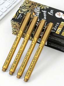 1pc Gold Metal Paint Pens For Diy Drawing On Black CardDoodlingCraftScrapbookingSign-Making, School Supplies, Office Supplies, Stationery Supplies, School Stuff, School Things Back To School - Multicolor - View 9