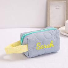Personalized Mini Floral Quilted Storage Bag With Contrast Handle, Makeup Organizer Pouch For Lipstick, Keys And Small Essentials, Travel Makeup Bag - Multicolor - View 14