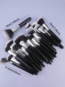 40支黑色手柄化妆刷套装，全套尼龙柔软毛绒超大粉底刷，高品质眼影刷，扇形刷，专业美容工具。 - 彩色 - 查看 3