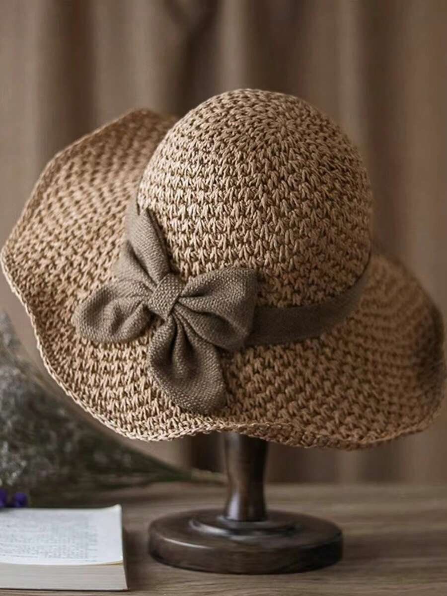 Mũ rơm cổ điển, mũ chống nắng mùa xuân/hè dành cho nữ, mũ tai bèo đa năng, chống tia UV.