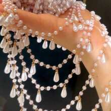 1m Fashion Charming Water Drop Faux Pearl Tassel Chain, DIY Chain Water Drop Bead Tassel Chain, Suitable For DIY Jewelry, Bracelets, Pendants, Anklets, Necklaces, Clothing Accessories, Ideal For Making Holiday Gifts, Valentine's Day Gifts, Captivating Jewelry And Craft Materials - JTT1822 - View 2