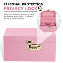 Large Bamboo Box With Combination Lock Decorative Box For Home Great Gift Choice Storage Lockbox With Storage Jar, Christmas Gifts For Men Women - Pink - View 4