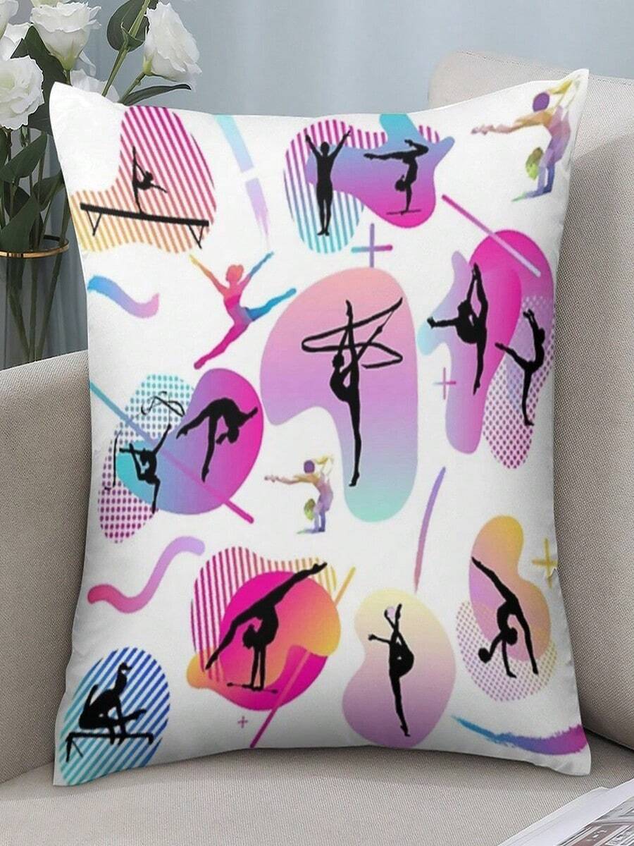 Gymnastics-Themed Decorative Cushions - Gymnast Silhouettes And Floor Practice Pillowcases, With Zip Closure, Available In Pink, Blue, Purple, Black, White, Gray, And Beige - Double-Sided Printing, Polyester Cover, Suitable For Gymnastics Rooms, Living Rooms, And Bedrooms - Ideal Gift For Gymnasts And Coaches - Machine Washable, Modern Style, Featuring Energetic Gymnastics Poses And Images. - trắng - Xem 1