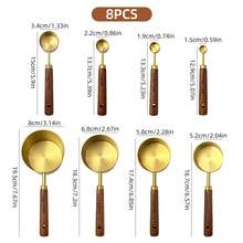 8pcs Gold Stainless Steel Measuring Cups And Spoons Set, High Quality Stainless Steel With Wooden Handle, Clear Markings - Dry And Liquid Measuring Cups, Ideal For Cooking, Baking And Kitchen Use - - - View 9