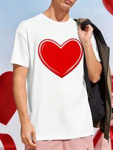 Camiseta blanca con estampado de corazón rojo, material de primera calidad, ajuste cómodo, aspecto informal, estampado llamativo. - Blanco - Ver 1