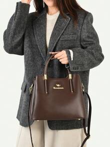 Retro Luxury Large Capacity Commuter Versatile Elegant Tote Bag, Fashion Personalized One Shoulder Handbag, PU Material - Coffee - View 3