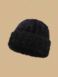 1 Casual And Elegant Autumn And Winter Solid Color Warm Windproof Hat, Fluffy Plush Knitted Hat For Women, Warm And Comfortable Winter Hat