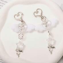 1 chiếc móc khóa hình thánh giá cánh thiên thần kiểu dáng mới dành cho nữ, thiết kế tối giản với họa tiết trái tim, ngôi sao, nơ, phụ kiện móc chìa khóa túi xách/xe hơi. - trắng - Xem 3