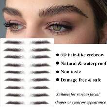 9 Pairs 6D Eyebrows Tattoo, Hair-Like Authentic Eyebrows, Eyebrows Tattoo Peel Off, Long Lasting Waterproof Natural False Eyebrows Makeup Sticker For Eyebrow Grooming Shaping, Popular 6D Imitation Eyebrows Transfer Stickers For And Men And Women - Multicolor - View 5