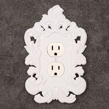 1 khung trang trí ổ cắm điện chạm khắc màu trắng kiểu Pháp, tấm che bảng điều khiển điện gắn tường họa tiết hoa rỗng cổ điển, miếng dán trang trí ổ cắm điện sang trọng, thích hợp để trang trí bảng công tắc điện trong nhà. - trắng - Xem 2