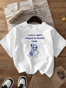 Women's Cool And Chic Cat Print Summer Casual Fashionable Round Neck Short-Sleeved T-Shirt - White - View 1