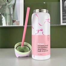 24oz /32oz Stainless Steel Insulated Water Bottle With Straw, Portable Coffee Mug Suitable For Hot & Cold Drinks, Fitness And Cycling Water Bottle, Leak-Proof Lid Travel Cup For Camping, Hiking, Driving, Outdoor Activities, - 粉紅帶 - 查看 2