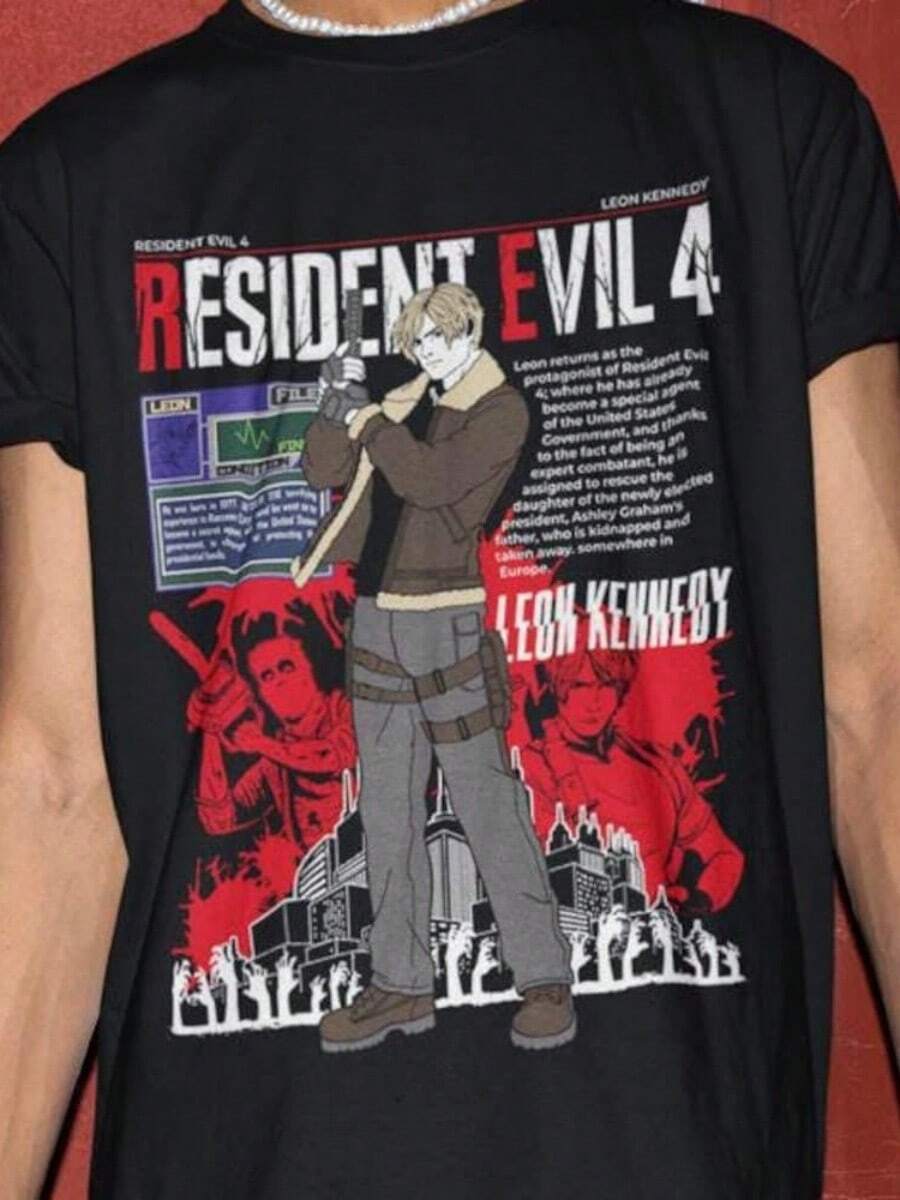 Leon S. Kennedy Biohazard Residence Evil 4 Premium Unisex-Shirt (2) - 黑色 - 查看 1