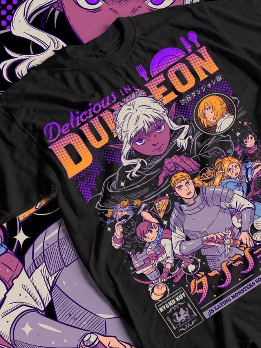 Laios Touden Dungeon Meshi-Shirt Delicious Anime Vintage Special Shi - màu đen - Xem 1