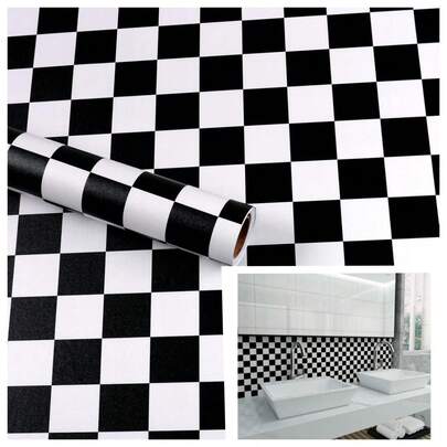 1 Roll Thick Grid Self-Adhesive Wallpaper Black And White Grid Wallpaper 17.7 Inches X 39.3/118.1/196.8 Inches Self-Adhesive Waterproof Sticker Suitable For Kitchen Oil Walls, Bathroom Walls, Countertops, Drawer And Shelf Linings DIY Home Decoration Wall Stickers Detachable Wallpaper