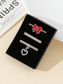 3pcs Bowknot Silver And Red Color Open Ring For Two Side Wear Watch Jewelry Apple Nail And Ring Loop Jewelry With I Watch Band 40mm 41mm 42mm 38mm 44mm 45mm 46mm 49mm, Soft Silicone Sport Bands With Decorative Compatible With Smart I Watch Charms For Series 10 9 8 7 6 5 4 3 2 1 SE For Women - As Shown - View 8