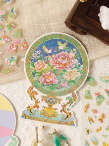 1pc Vintage Patchwork Sticker, Antique Collage Poetry, Creative 3D Dimensional Landscape Decorative Sticker