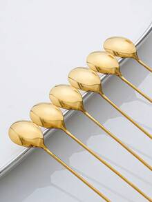 2pcs/Set Gold/Silver Beaded Decorative Ball Spoon, Coffee Spoon, Cake & Snack Spoon - Gold - View 4